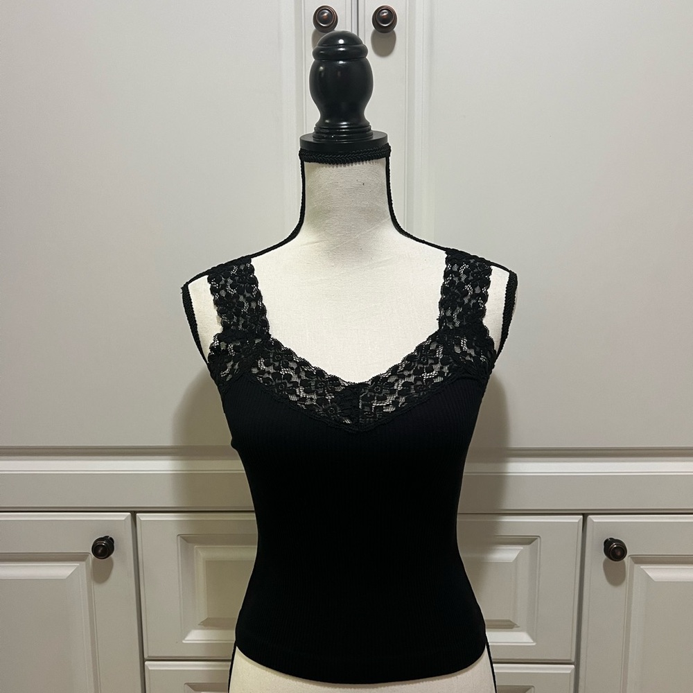 *New By Together Black Lace Trim seamless stretch tank sz S/M - Picture 2 of 6
